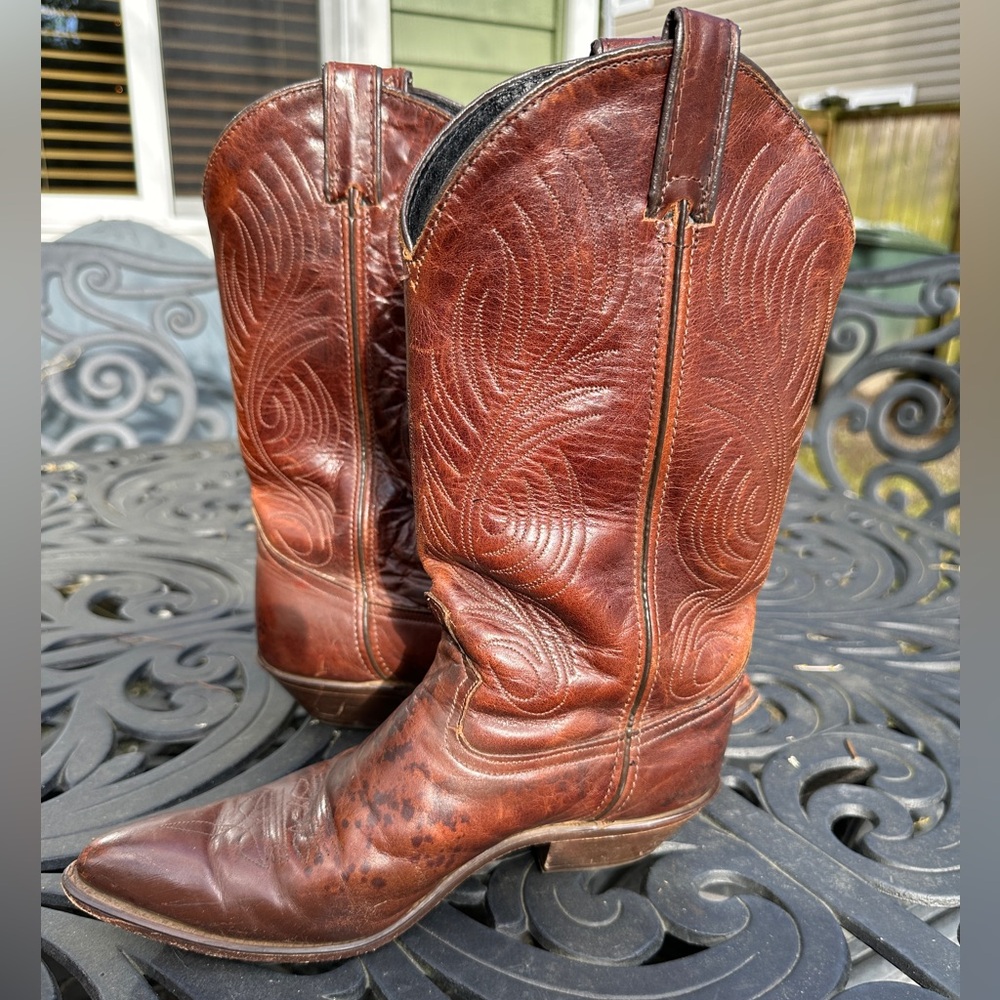 Code west vintage brown leather cowgirl boots pointed toe with stitching design